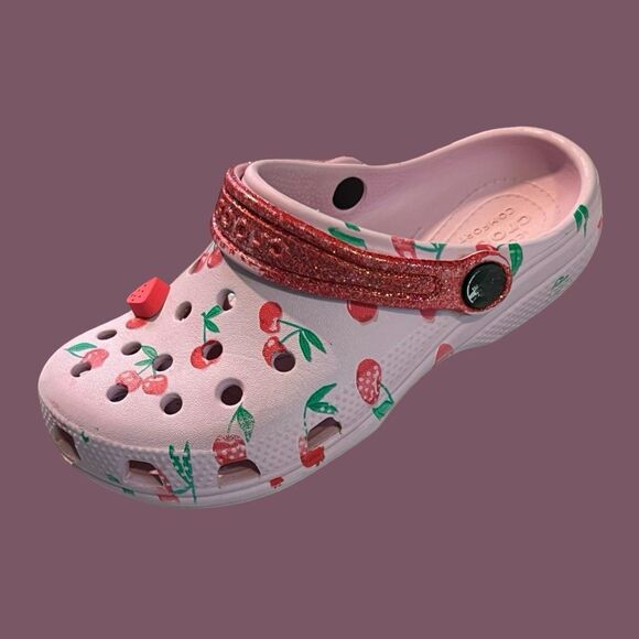 Toddler Crocs Classic Glitter Band Cherry Graphic Print Clogs Size C 13 - Picture 1 of 6
